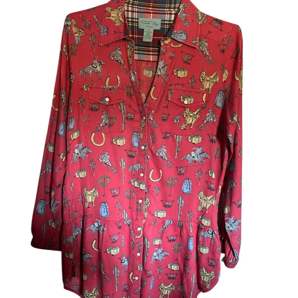Red Western Print Blouse